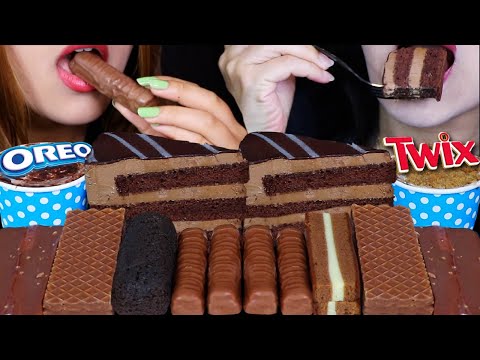 ASMR CHOCOLATE DESSERTS! TWIX CHOCOLATE BARS, CAKE SLICES, MOUSSE CUPS, MERINGUE, ICE CREAM BARS 먹방