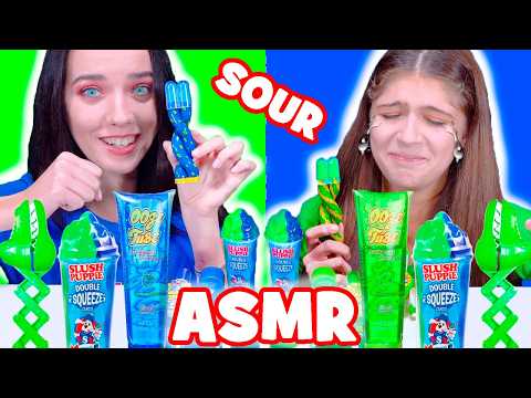 ASMR Blue VS Green Sour Candy Eating Sounds