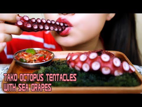 ASMR Giant Tako Octopus tentacles x Sea Grapes , Eating sound | LINH-ASMR