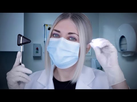 ASMR Cranial Nerve Exam & Physical Exam - Otoscope, Stethoscope, BP, Gloves, Light, Reflexes 
