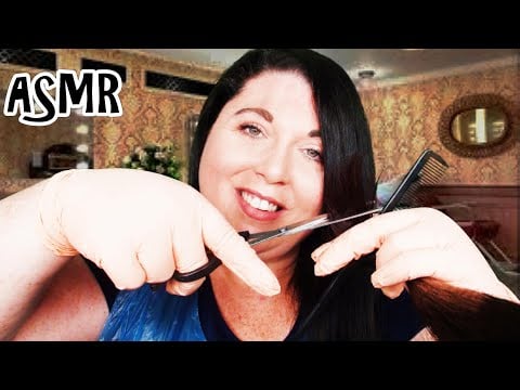 ASMR Relaxing Haircut Roleplay (Real Hair, Gloves, Plastic Apron, Hair Play, Spraying, Scissors)