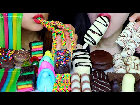 ASMR RAINBOW CAKE, MAGNUM ICE CREAM BAR, CHOCOLATE MARSHMALLOWS, JELLY NOODLES, NERDS ROPE, DONUTS먹방