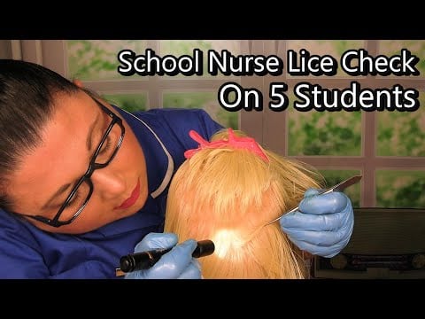 ASMR School Nurse Lice Check on 5 Students but 1 infested (Lice Treatment, Lice Removal) Medical RP