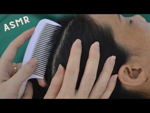 ASMR Hair Combing Real Person, And Scalp Scratching Sounds No Talking For Stress Relief