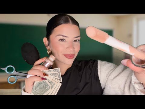ASMR $5 haircut,makeup,scalp massage & eyelash application 