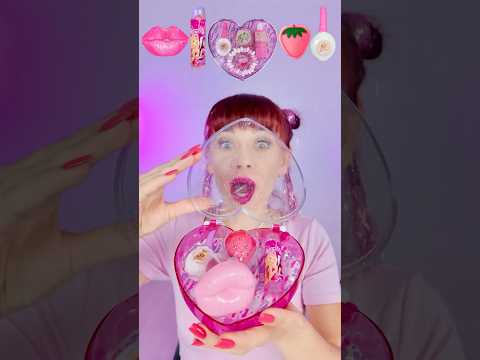 ASMR Barbie Candy Box Lips Lollipop, Gummy Strawberry  #mukbang #asmr