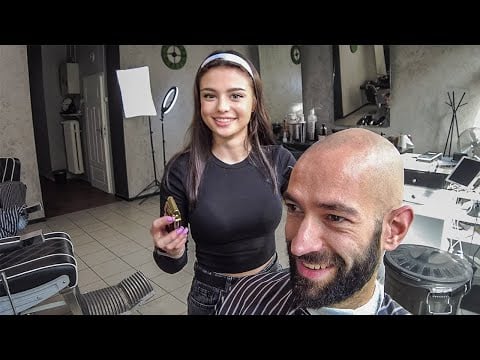 Bubbly Barber Can't Stop Laughing during Shave and Trim - Krakow 🇵🇱
