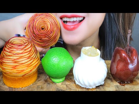 ASMR LEMON SHAPED CAKE , CHERRY SHAPED CAKE , APPLE TART , EATING SOUNDS | LINH-ASMR