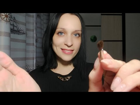 АСМР/ASMR Прикосновения Кисточками к Лицу и Шепот