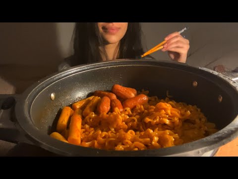 Spicy Buldak Carbonara + Tteokkbokki + Beef Sausage Mukbang ASMR | no talking