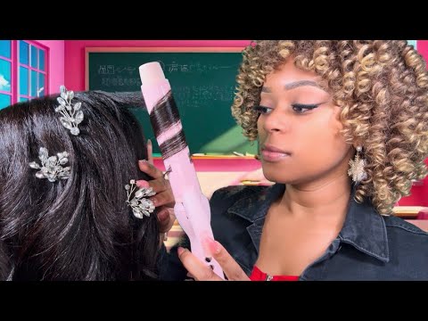 ASMR | 💅Popular Girl With No Boundaries Plays With Your Hair In Class | Back Tracing | Hair Curling