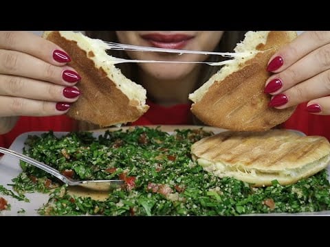 ASMR TABBOULEH (PARSLEY SALAD) GRILLED CHEESE SANDWICH / MUKBANG / CREMA ASMR #asmr #mukbang #food