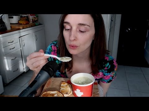 Tim Hortons Soup & Bagel Eating Sounds / Whispering / Soft Spoken ~ Omnomnom ASMR