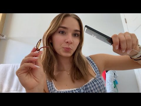 asmr hair play with my new haircut (brushing & styling)
