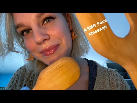 [ASMR] Face massage with wooden spoons and gloves