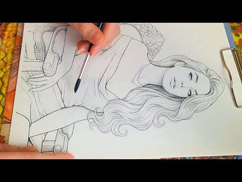 Watercolor ASMR | Coloring a Beautiful Portrait (Soft-Spoken with a Russian Accent)
