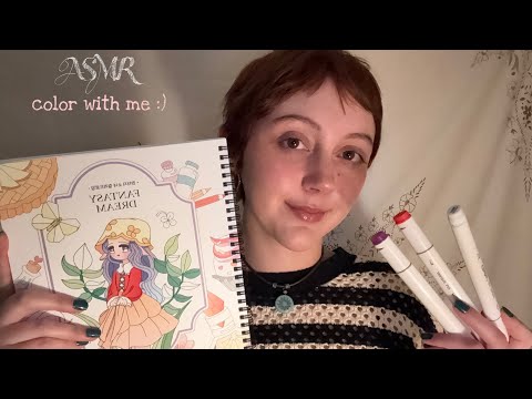 ASMR color with me ☃️❄️ (marker sounds, whispering)