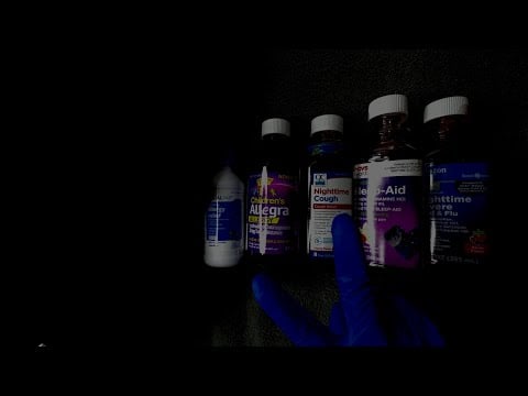 🍷ASMR 🍒🍇🫐 ANTIHISTAMINES TASTING🤧🤒, Reading labels, Whispering