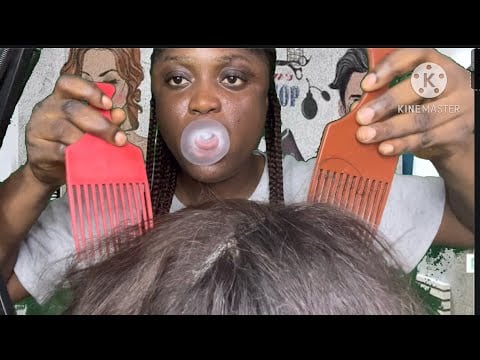 Asmr ✨hair massage,scalp scratching with bubblegum chewing sound @hairslaon, no talking.