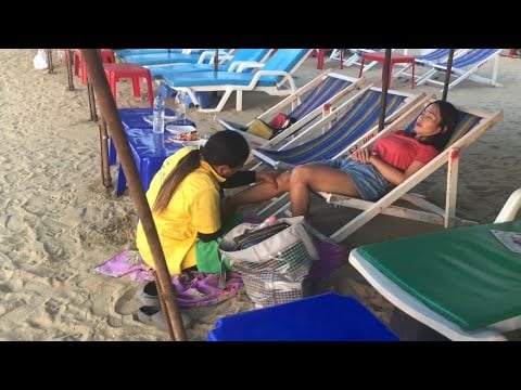 Wonderful BEACH MASSAGE / Relaxing Thai FOOT MASSAGE with sea sounds