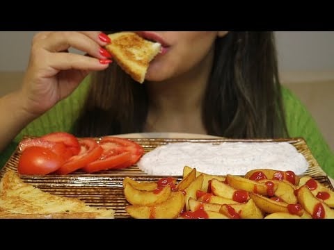 ASMR MIXED PLATE FRENCH TOAST POTATOES TOMATO TZATZIKI MUKBANG no talking CREMA ASMR #asmr #mukbang