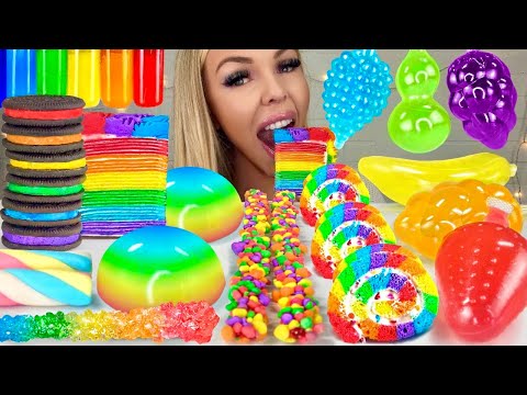 ASMR RAINBOW DESSERT MUKBANG 먹방 TIK TOK JELLY FRUIT, OREO, CREPE CAKE, JELLY 꿀벌