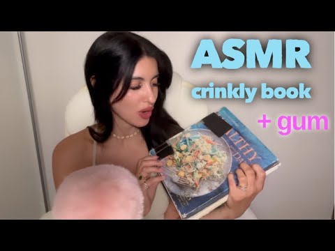 gum & a water damaged crinkly recipe book ASMR💙💦📖🩵