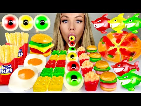 ASMR CANDY PARTY *GUMMY FAST FOOD* HAMBURGER, FRIES, PIZZA, LEGO MUKBANG 먹방