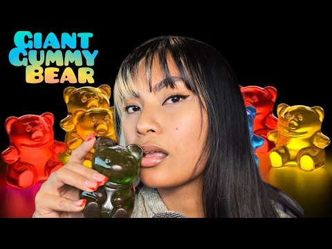 ASMR Eating A Giant Sour Apple Gummy Bear , Tingly Mouth Sounds
