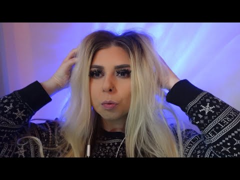 ASMR hand movements & mouth sounds + hair play & whisper ramble 