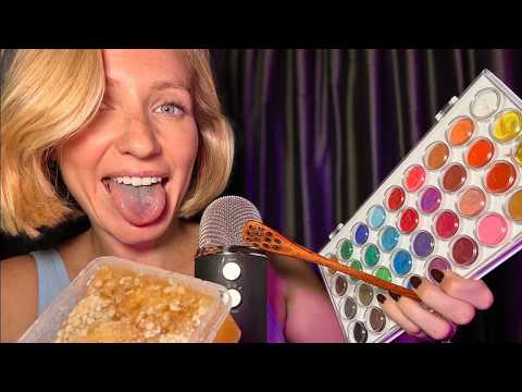 ASMR Mouth Sounds with Props 👄 Honeycomb Eating, Honey Spoon & Edible Paint Sounds