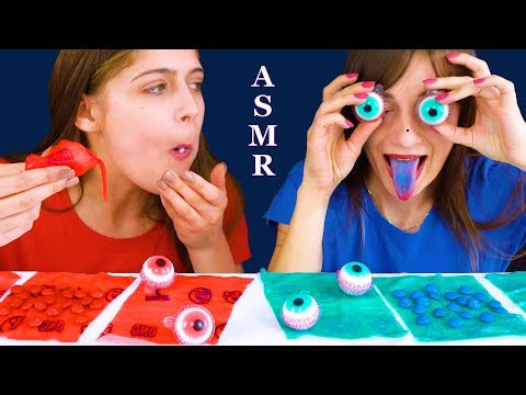 ASMR RACE WITH GUMMY CANDY ROLL, NIK-L-NIP WAX CANDY, JELLY EYEBALLS, FIZZ POWDER, M&M's