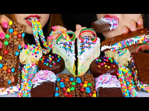 ASMR BIRTHDAY CAKE CHEESECAKE, M&M'S CHOCOLATE, NERDS ROPE, RAINBOW SPRINKLE ICE CREAM BAR 먹방