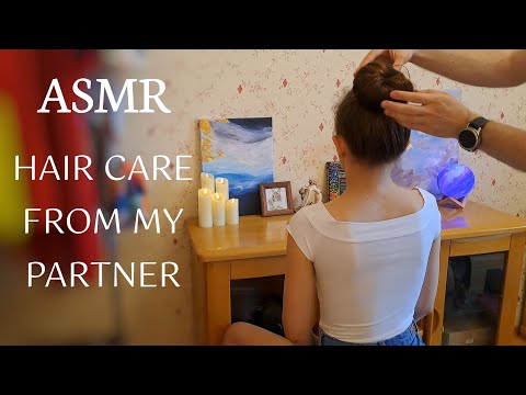 ASMR My partner is taking care of my hair (brushing, cutting, hair doing)