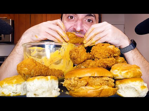 ASMR KFC SPICY FRIED CHICKEN * MAC & CHEESE SAUCE * NO TALKING MUKBANG * | NOMNOMSAMMIEBOY