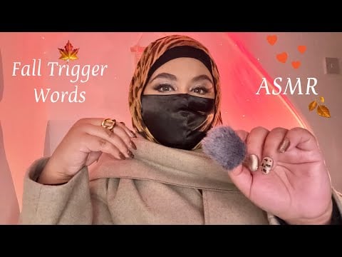 ASMR - Whispering Fall Trigger Words / Handmovements/ Face brushing / Fire crackling 🍁✨