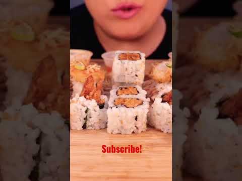 SUSHI & FRIED DUMPLINGS #shorts #asmr #asmrfood #mukbang #eatingsounds #bigbites #sushi #crunchy
