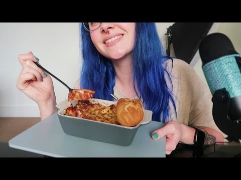 ASMR Eating Homemade Lasagna & Garlic Bread (EATING SOUNDS)