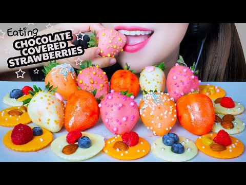 ASMR CHOCOLATE COVERED STRAWBERRIES X FRUIT CHOCOLATE EATING SOUND | LINH-ASMR