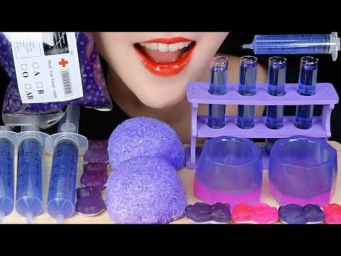 PURPLE FOOD ASMR SYRINGE JUICE ASMR TEST TUBE, SNOBALLS, BASIL SEED, EDIBLE CUP JELLY ASMR 🍇