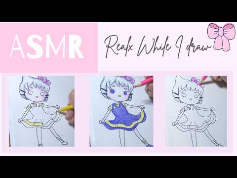 ASMR ♡ Drawing and Coloring Hello Kitty ♡ Soft Spoken ♡ Gentle tapping ♡ color pencils