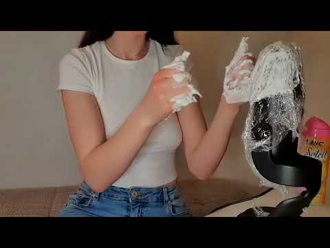 ASMR° shaving cream on mic, crinkles