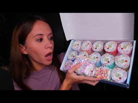 ASMR / Unboxing And Playing With Satisfying Scented Slime (tapping, squishing, whispering)