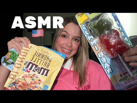 ASMR PROVANDO DOCINHOS QUE TROUXE DOS EUA 🇺🇸🍫❤️