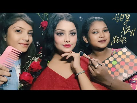 ASMR | My Two Sister Doing My New Year Party Makeup And Hairstyle | prt-3 💄💇‍♀️