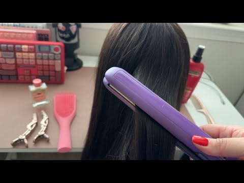 ASMR straightening your hair 👩🏽- hair brushing sounds 😴