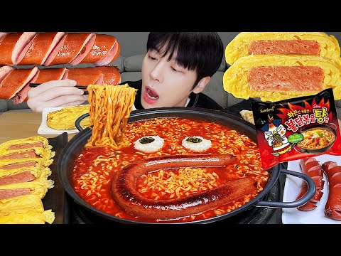 ASMR MUKBANG | 직접 만든 순두부 불닭볶음탕면 먹방 & 레시피 계란 통스팸,소세지 | FIRE NOODLES EATING