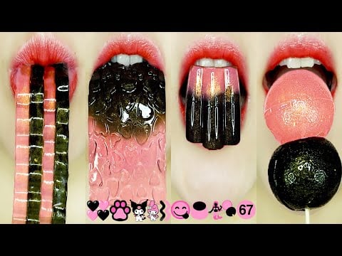ASMR BLACK & PINK EMOJI JELLY MUKBANG 🖤💖 (Homemade & Satisfying Sounds)