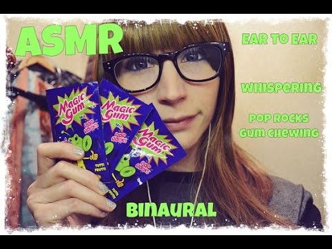 ASMR Pop Rocks Gum Chewing . Ear to Ear . Whispering . Binaural