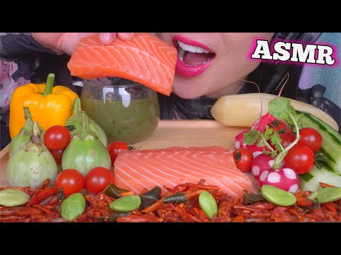 ASMR SALMON SLAB SASHIMI + SEAFOOD SAUCE + FRIED CHILI (EATING SOUNDS) NO TALKING | SAS-ASMR